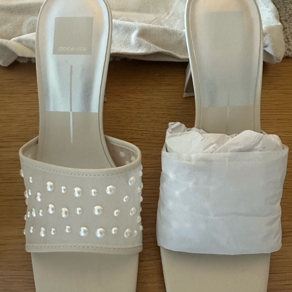 Dolce Vita Cream Mules with Pearl Embellishments